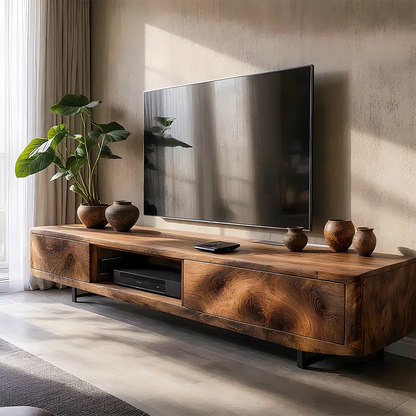 Solid Wood TV Stand – Modern Luxury Grainflow Design - Rustirawood