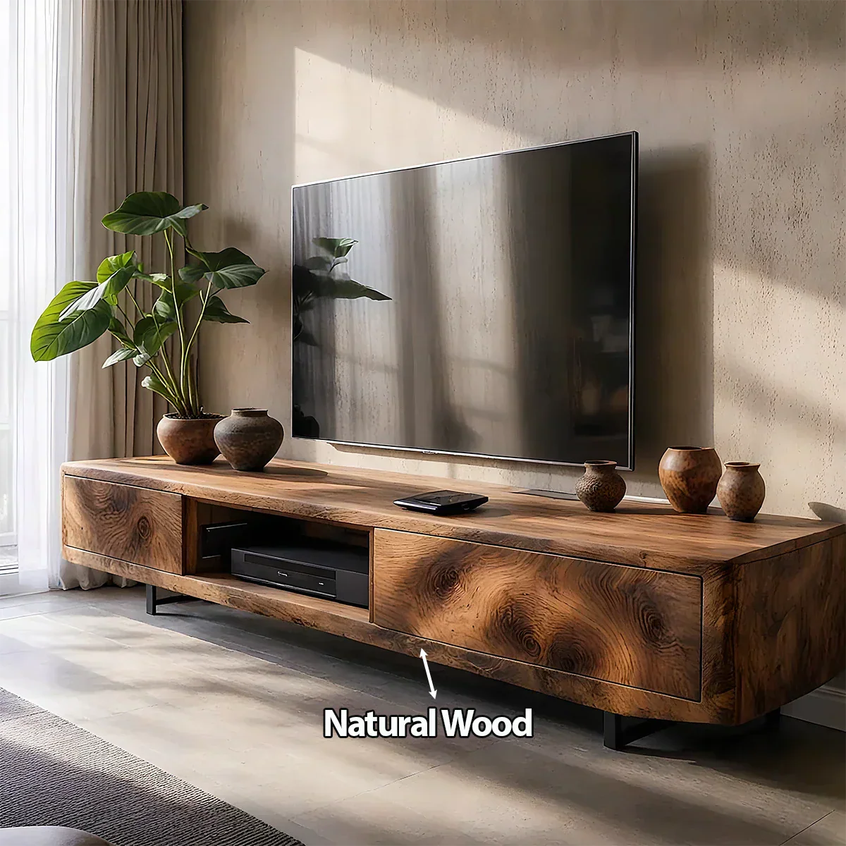 Solid Wood TV Stand – Modern Luxury Grainflow Design - Rustirawood