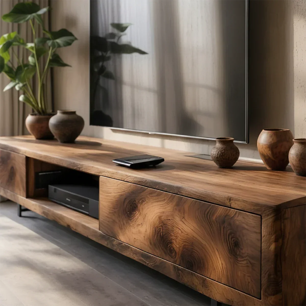 Solid Wood TV Stand – Modern Luxury Grainflow Design - Rustirawood