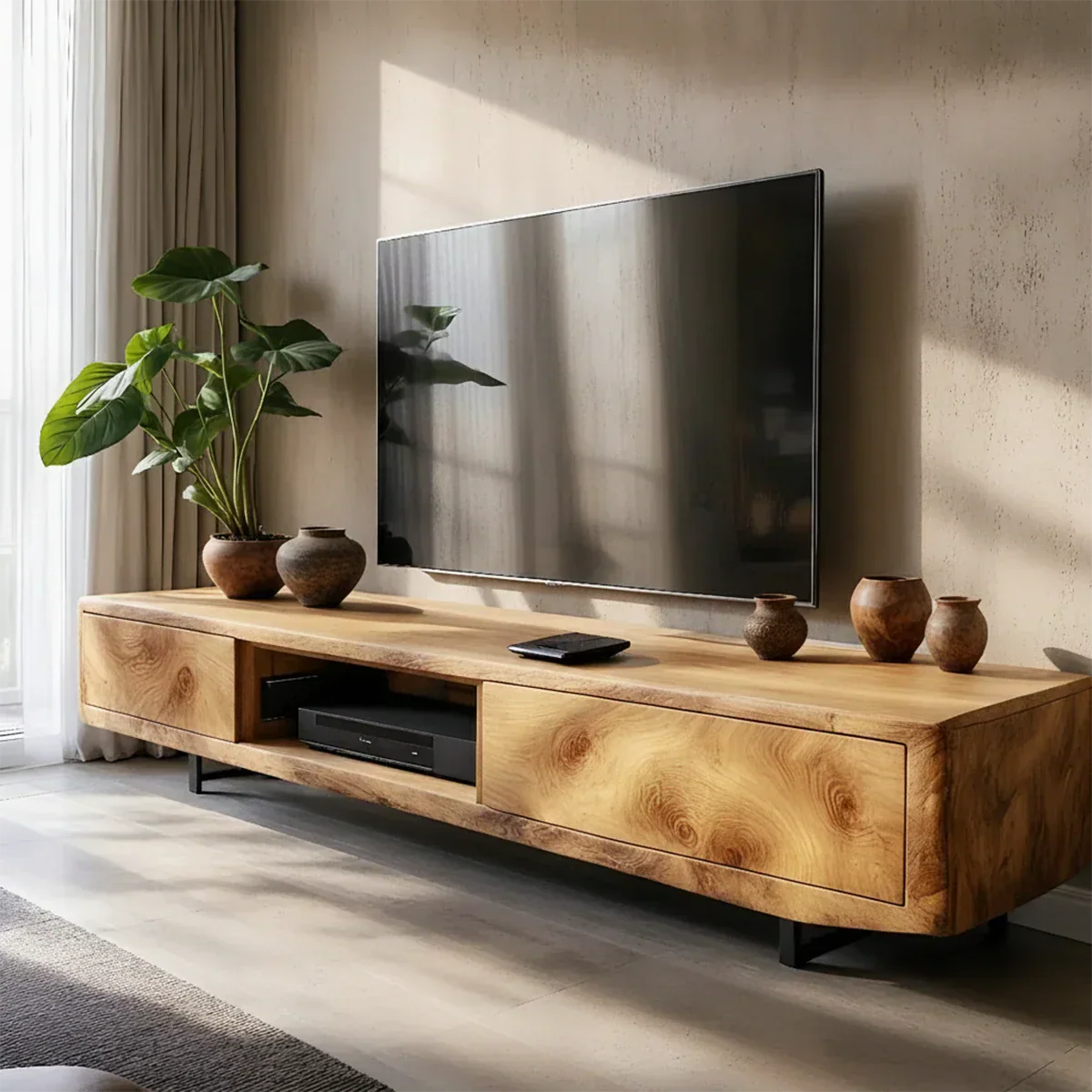 Solid Wood TV Stand – Modern Luxury Grainflow Design - Rustirawood