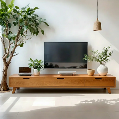 Solid Wood TV Stand – Modern Minimalist Architectural Design - Rustirawood