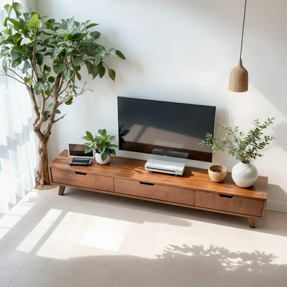 Solid Wood TV Stand – Modern Minimalist Architectural Design - Rustirawood