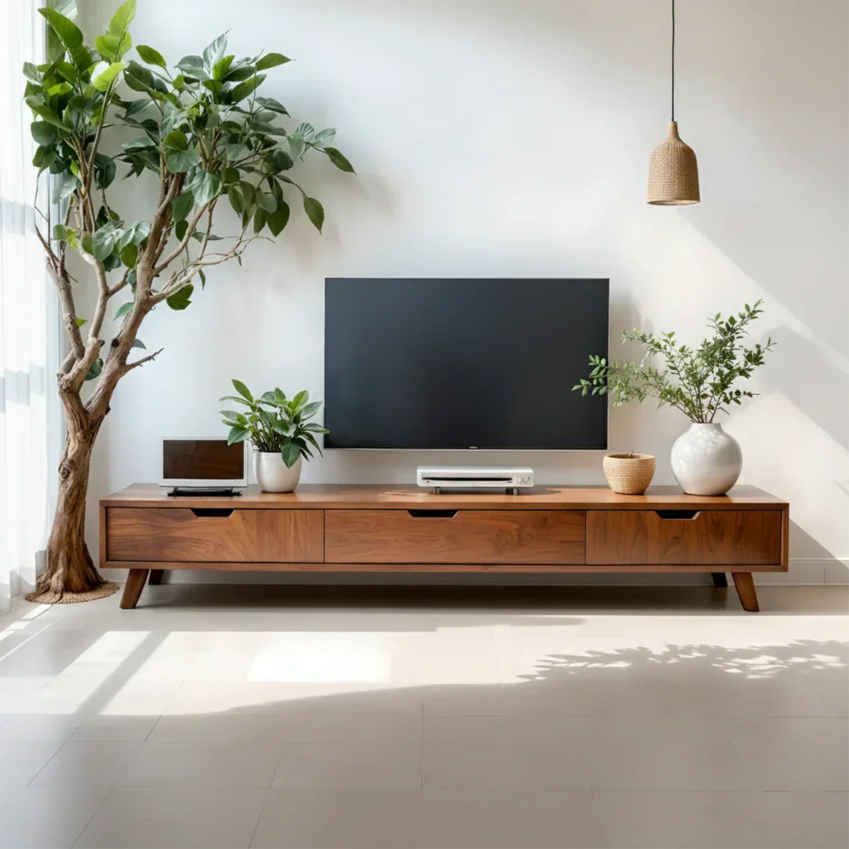 Solid Wood TV Stand – Modern Minimalist Architectural Design - Rustirawood