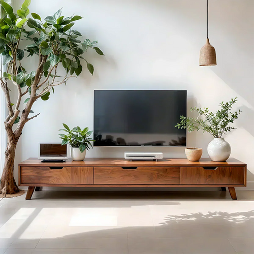 Solid Wood TV Stand – Modern Minimalist Architectural Design - Woodenecho