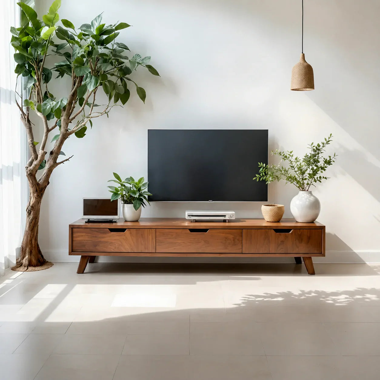 Solid Wood TV Stand – Modern Minimalist Architectural Design - Woodenecho