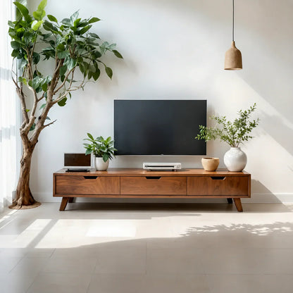 Solid Wood TV Stand – Modern Minimalist Architectural Design - Woodenecho