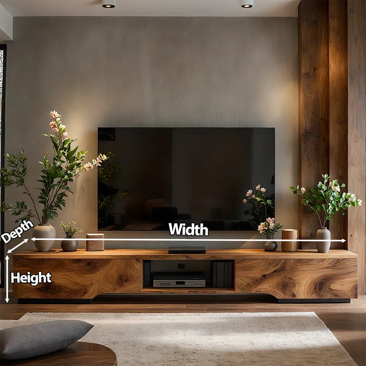 Solid Wood TV Stand – Modern Wabi Sabi Media Console - Rustirawood