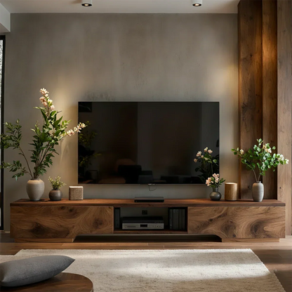 Solid Wood TV Stand – Modern Wabi Sabi Media Console - Rustirawood