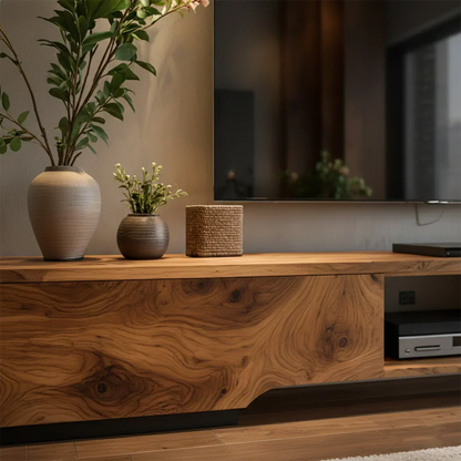 Solid Wood TV Stand – Modern Wabi Sabi Media Console - Rustirawood