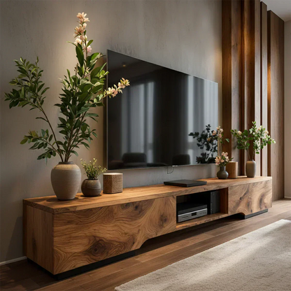Solid Wood TV Stand – Modern Wabi Sabi Media Console - Woodenecho