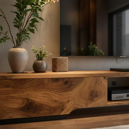 Solid Wood TV Stand – Modern Wabi Sabi Media Console - Woodenecho