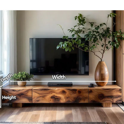 Solid Wood TV Stand – Natural Finish Wabi Sabi Media Console with Deep Grain Texture - Rustirawood