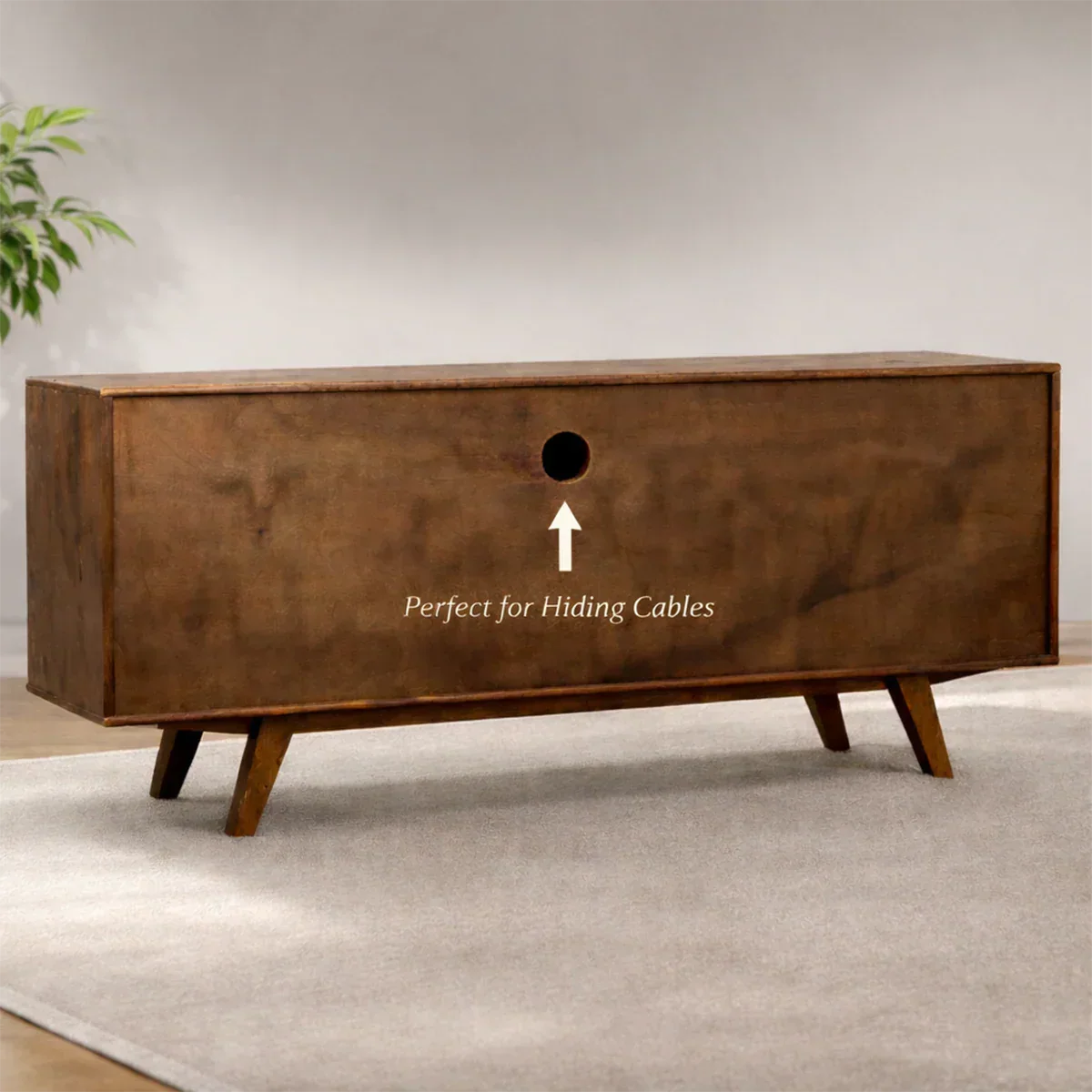 Solid Wood TV Stand – Natural Finish Wabi Sabi Media Console with Deep Grain Texture - Rustirawood