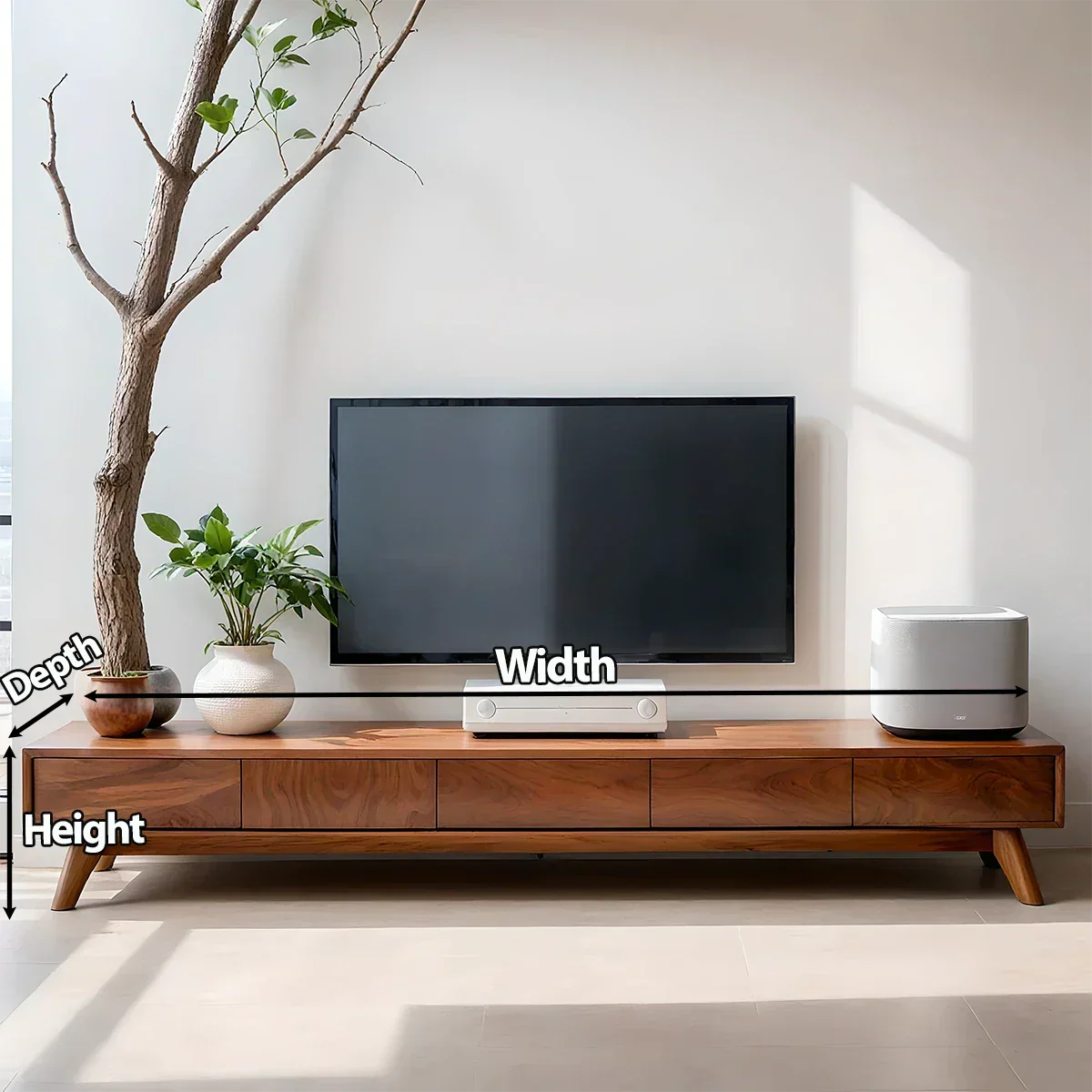 Solid Wood TV Stand – Scandinavian Minimalist Linear Design - Rustirawood