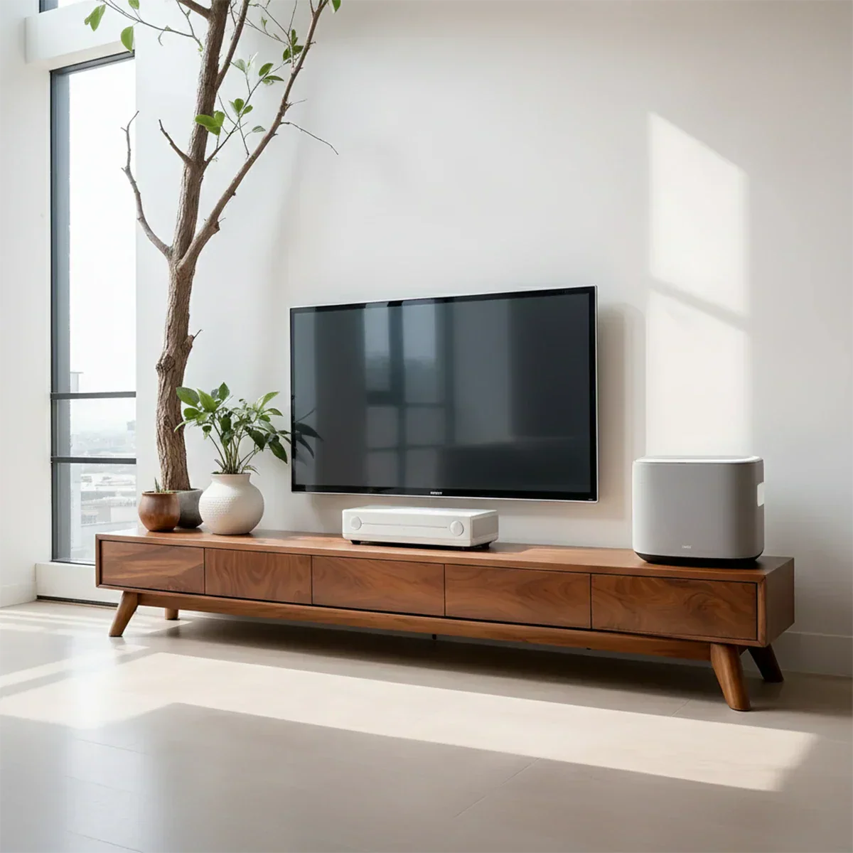 Solid Wood TV Stand – Scandinavian Minimalist Linear Design - Rustirawood