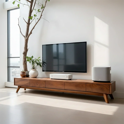 Solid Wood TV Stand – Scandinavian Minimalist Linear Design - Rustirawood