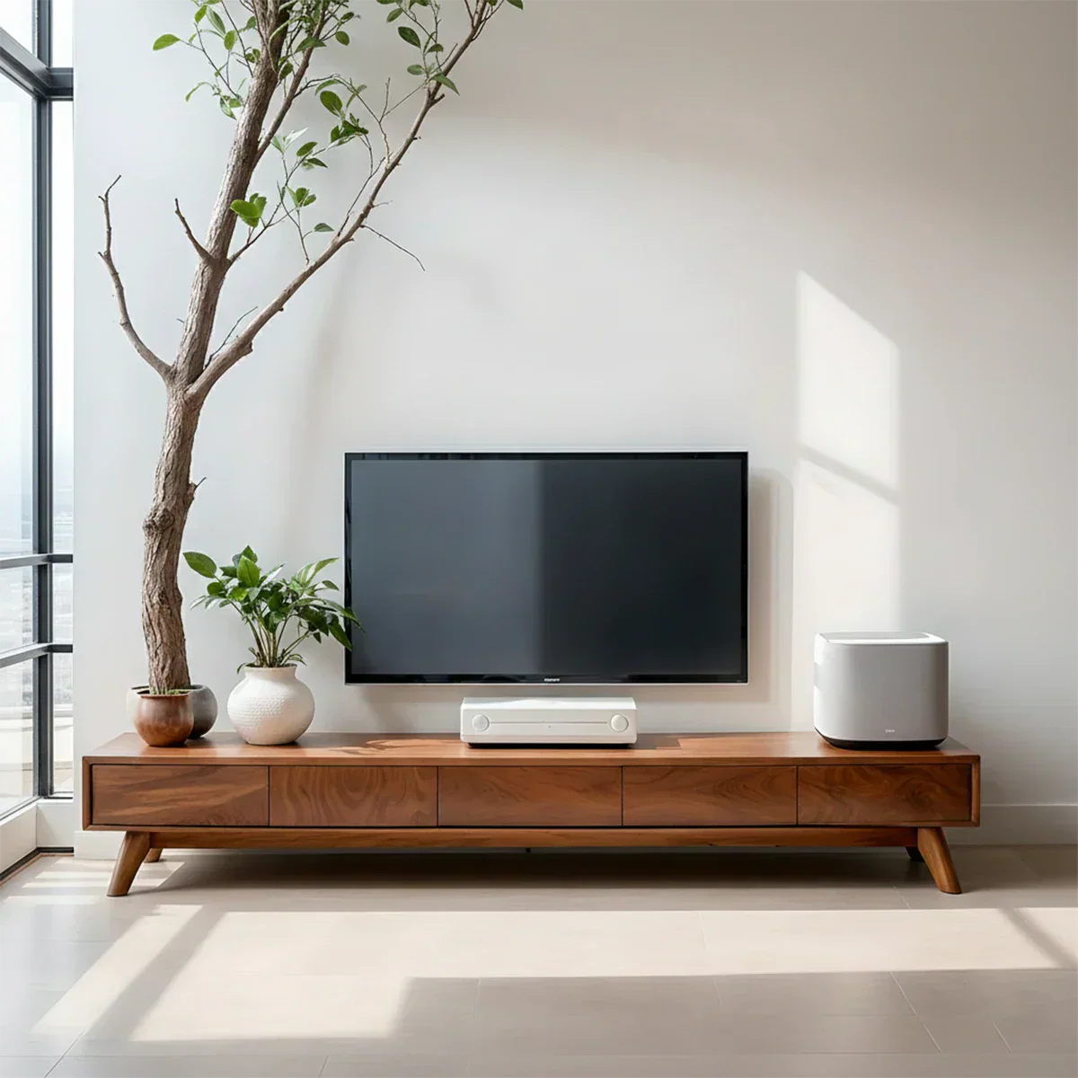 Solid Wood TV Stand – Scandinavian Minimalist Linear Design - Rustirawood