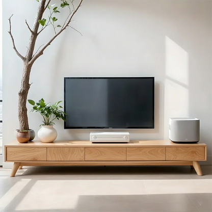 Solid Wood TV Stand – Scandinavian Minimalist Linear Design - Rustirawood
