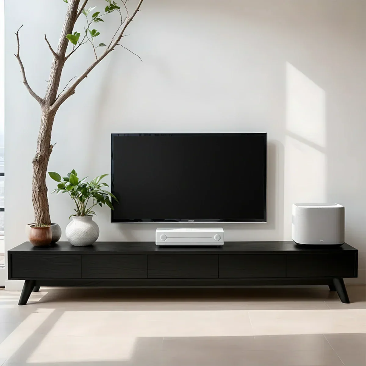 Solid Wood TV Stand – Scandinavian Minimalist Linear Design - Rustirawood