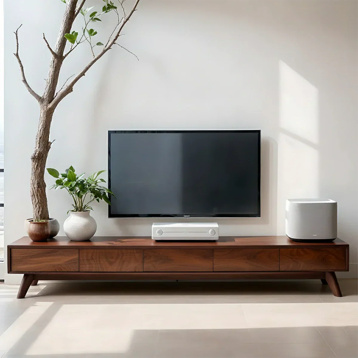 Solid Wood TV Stand – Scandinavian Minimalist Linear Design - Rustirawood