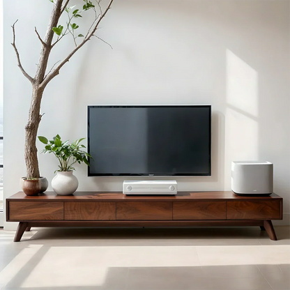 Solid Wood TV Stand – Scandinavian Minimalist Linear Design - Rustirawood
