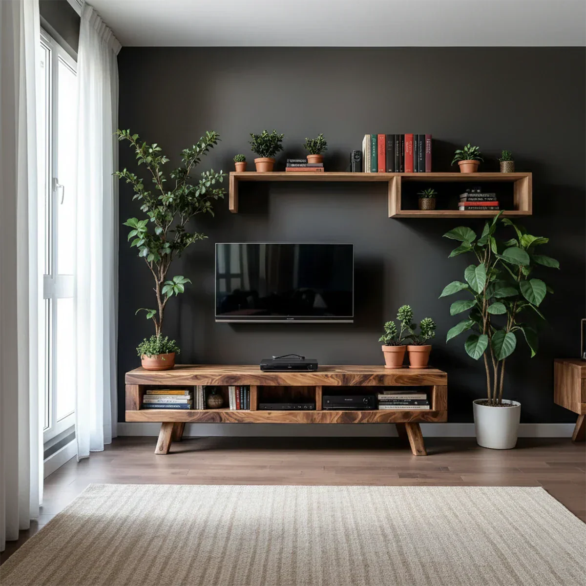 Solid Wood TV Stand – Scandinavian Modern Open-Shelf Design - Rustirawood