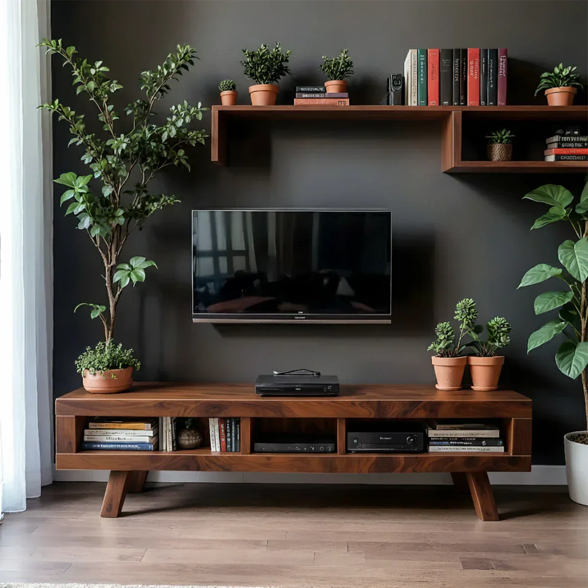 Solid Wood TV Stand – Scandinavian Modern Open-Shelf Design - Rustirawood