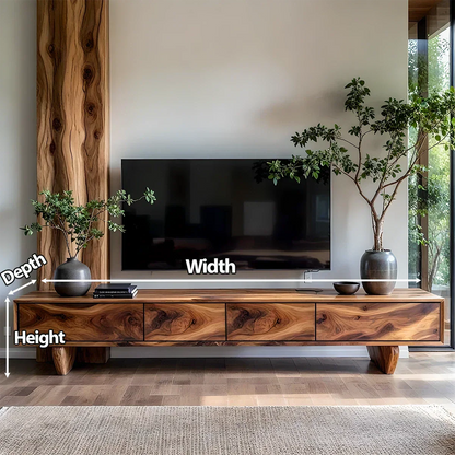 Solid Wood TV Stand – Wabi Sabi Media Console with Deep Natural Grain - Rustirawood
