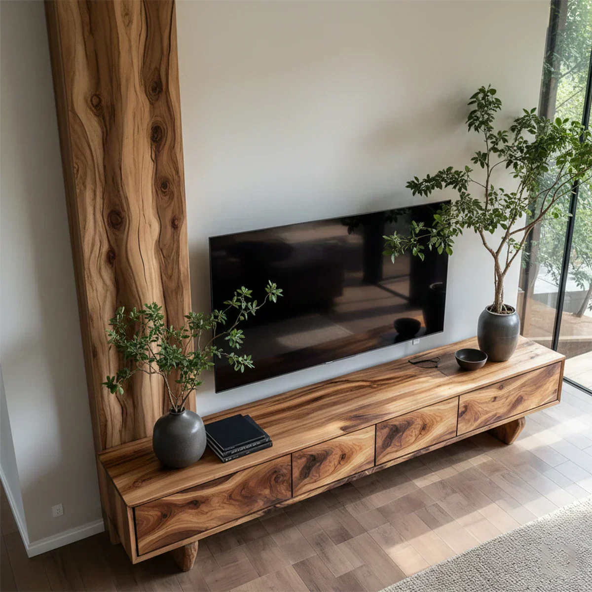 Solid Wood TV Stand – Wabi Sabi Media Console with Deep Natural Grain - Rustirawood