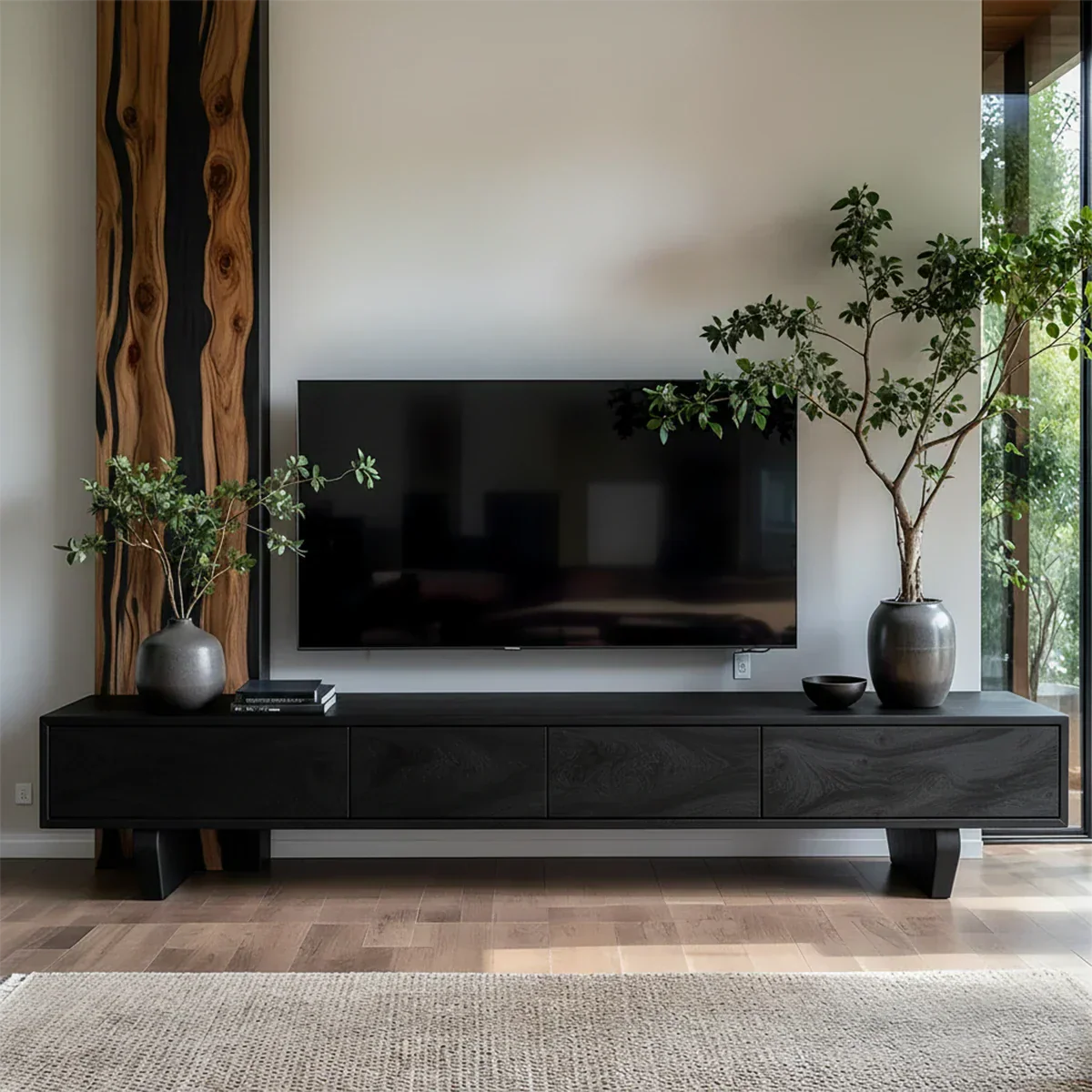 Solid Wood TV Stand – Wabi Sabi Media Console with Deep Natural Grain - Rustirawood