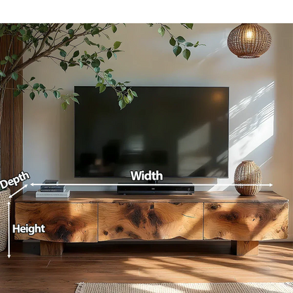 Solid Wood TV Stand – Wabi Sabi Media Console with Knotted Grain - Rustirawood