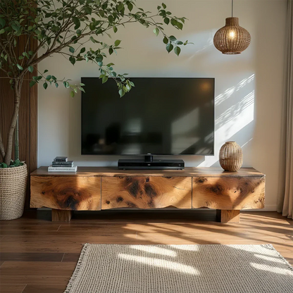 Solid Wood TV Stand – Wabi Sabi Media Console with Knotted Grain - Rustirawood