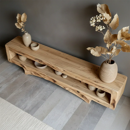Solid Wood Wabi Sabi Console Table – Natural Finish Entryway & Living Room Shelf - Rustirawood