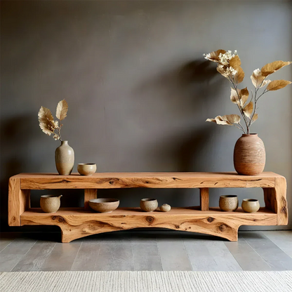 Solid Wood Wabi Sabi Console Table – Natural Finish Entryway & Living Room Shelf - Rustirawood