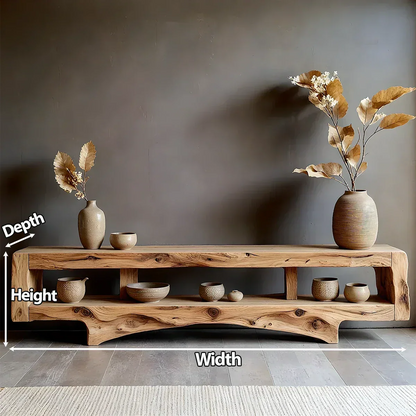 Solid Wood Wabi Sabi Console Table – Natural Finish Entryway & Living Room Shelf - Woodenecho