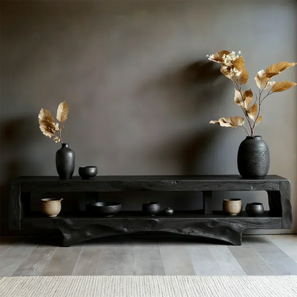 Solid Wood Wabi Sabi Console Table – Natural Finish Entryway & Living Room Shelf - Woodenecho