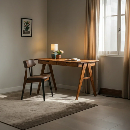 Solid Wood Writing Desk with A-Frame Legs & Dual Drawers - Rustirawood