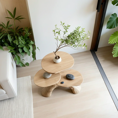 Three-Tier Organic Shape Natural Solid Wood Table - Rustirawood