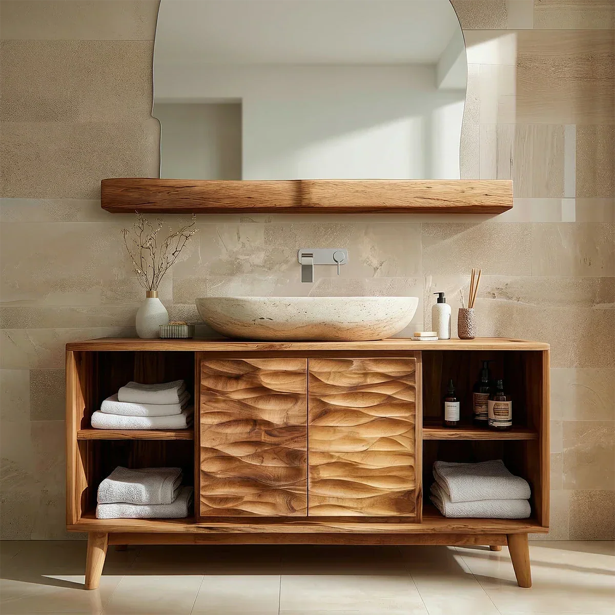 Traditional Bathroom Vanity Cabinet in Handcrafted Natural Solid Wood - Rustirawood
