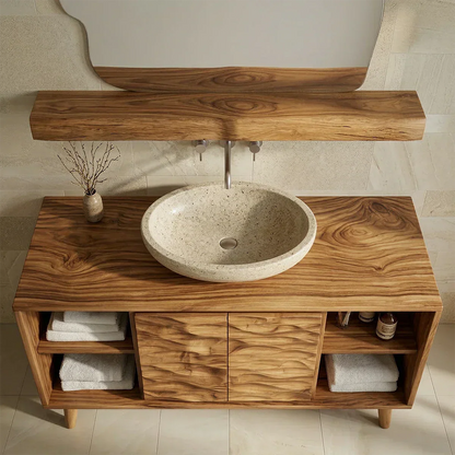 Traditional Bathroom Vanity Cabinet in Handcrafted Natural Solid Wood - Rustirawood