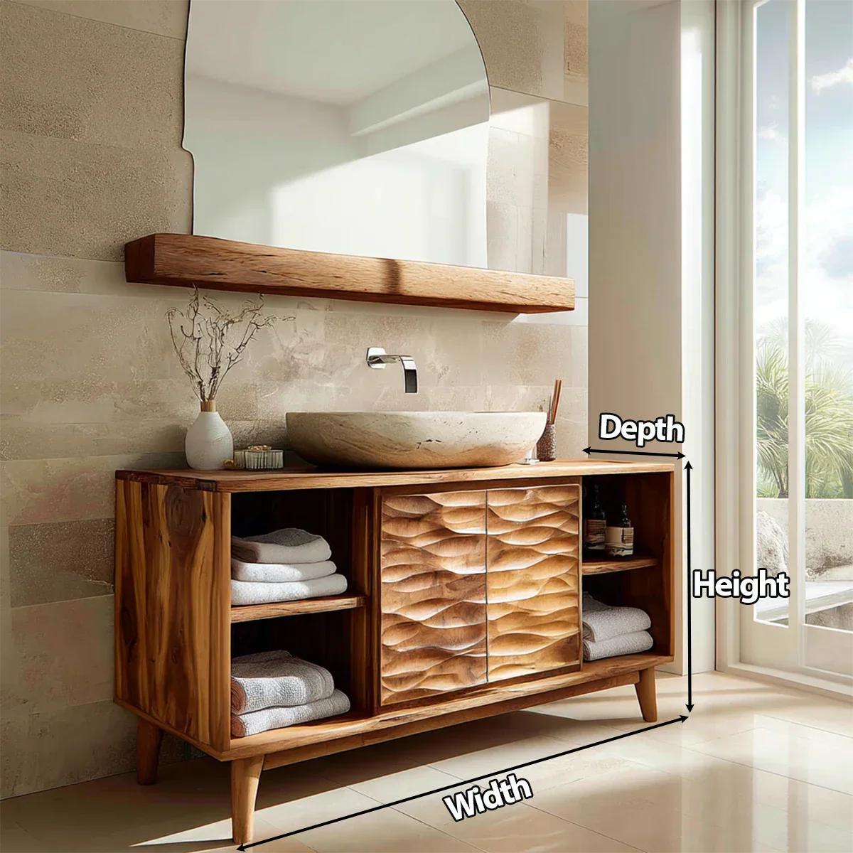 Traditional Bathroom Vanity Cabinet in Handcrafted Natural Solid Wood - Rustirawood