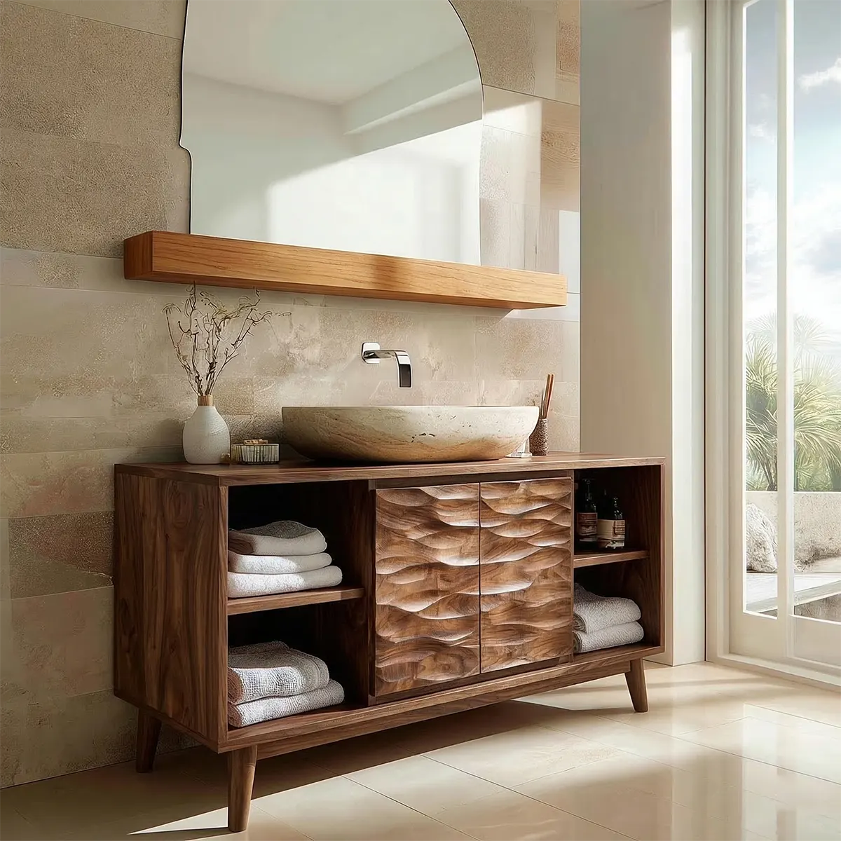 Traditional Bathroom Vanity Cabinet in Handcrafted Natural Solid Wood - Rustirawood