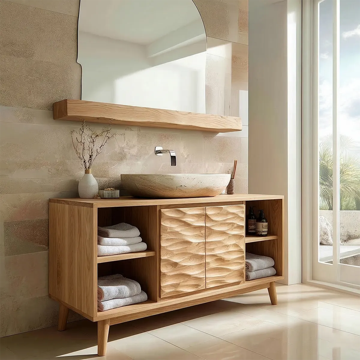 Traditional Bathroom Vanity Cabinet in Handcrafted Natural Solid Wood - Rustirawood