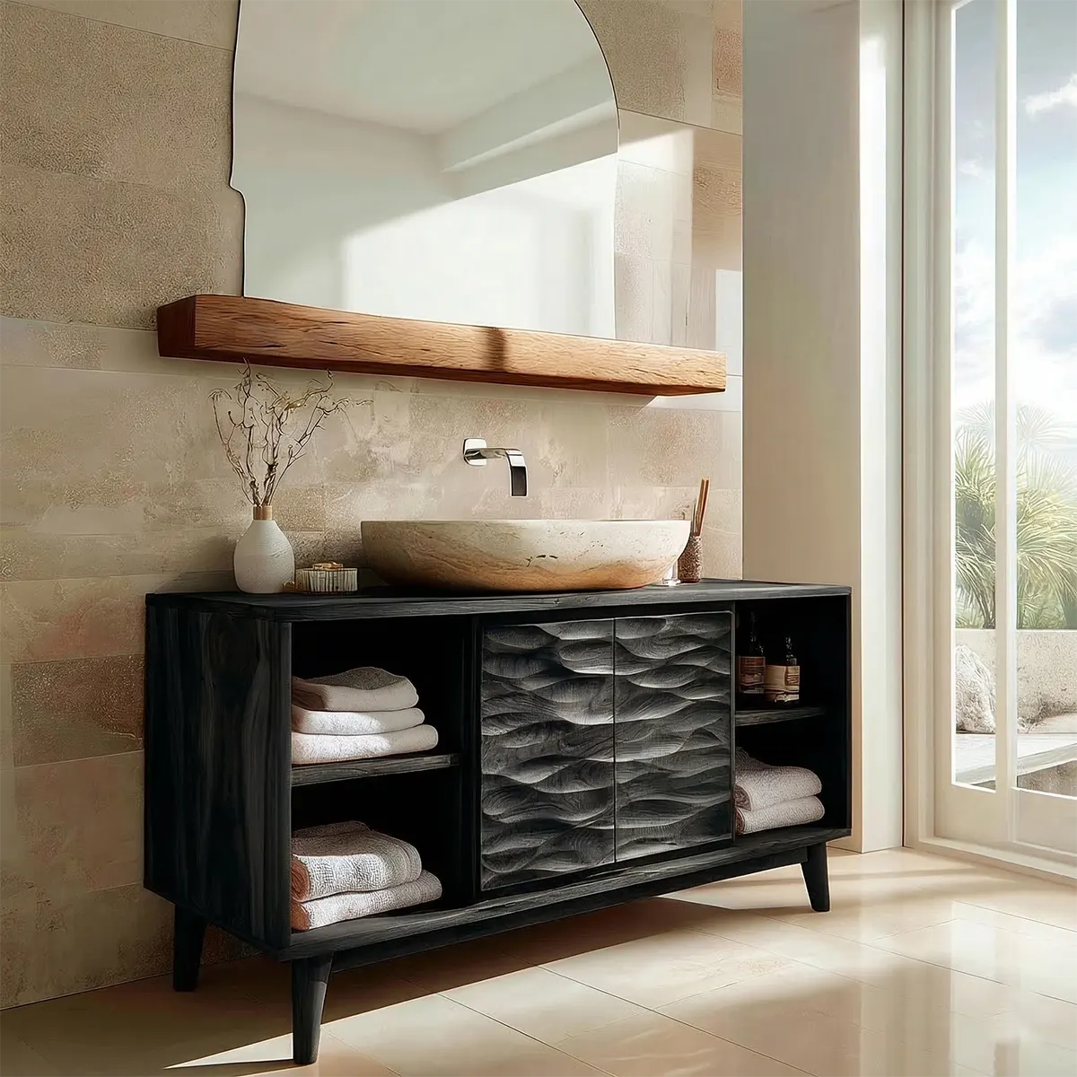 Traditional Bathroom Vanity Cabinet in Handcrafted Natural Solid Wood - Rustirawood