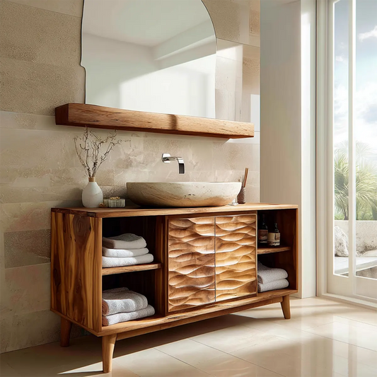 Traditional Bathroom Vanity Cabinet in Handcrafted Natural Solid Wood - Woodenecho