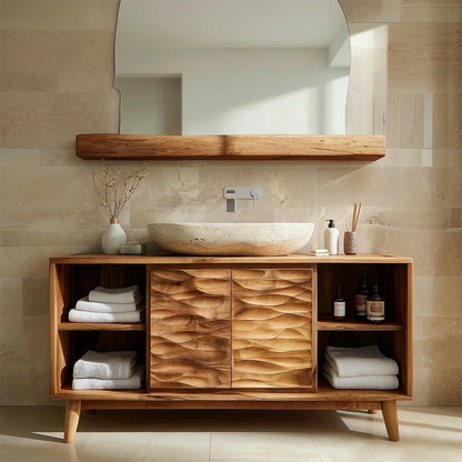 Traditional Bathroom Vanity Cabinet in Handcrafted Natural Solid Wood - Woodenecho