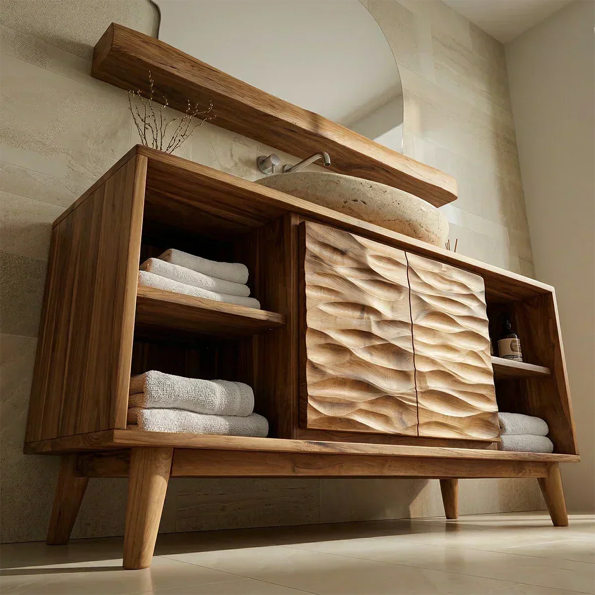 Traditional Bathroom Vanity Cabinet in Handcrafted Natural Solid Wood - Woodenecho