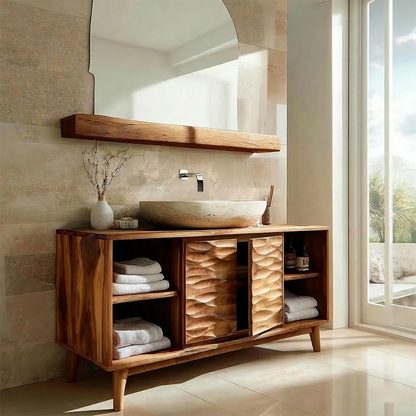Traditional Bathroom Vanity Cabinet in Handcrafted Natural Solid Wood - Woodenecho