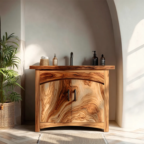 Traditional Bathroom Vanity Cabinet in Natural Solid Wood - Rustirawood