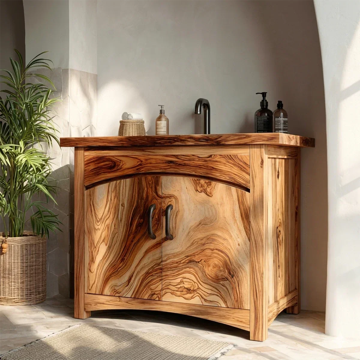 Traditional Bathroom Vanity Cabinet in Natural Solid Wood - Rustirawood